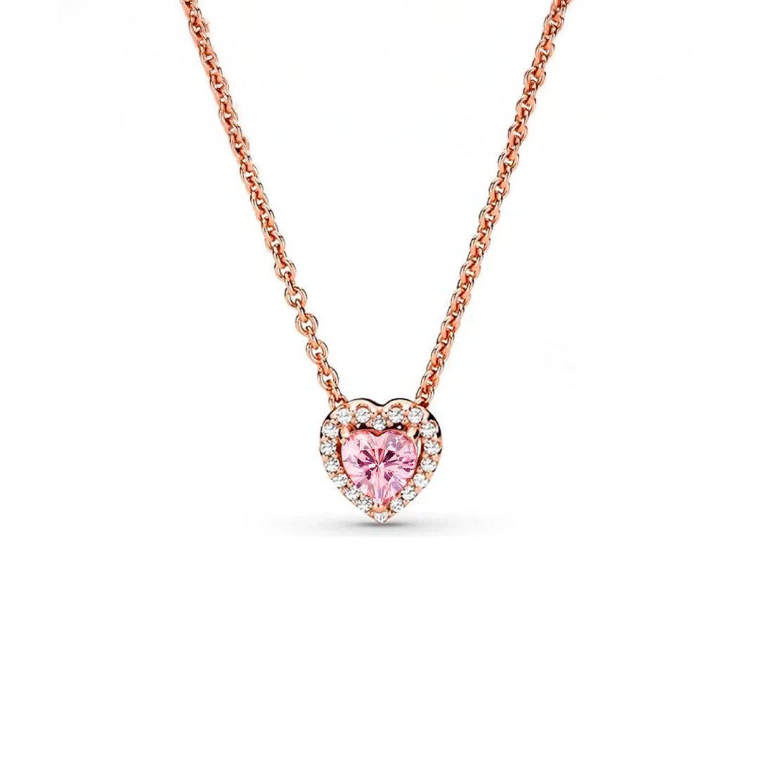 Collar con corazón rosa de circonita rosa