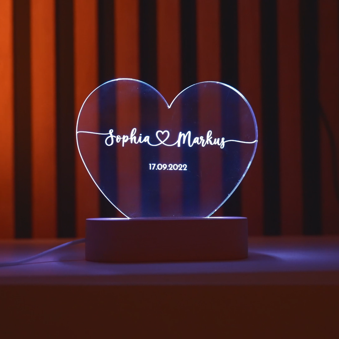Coração LED em cristal acrílico personalizado❤️