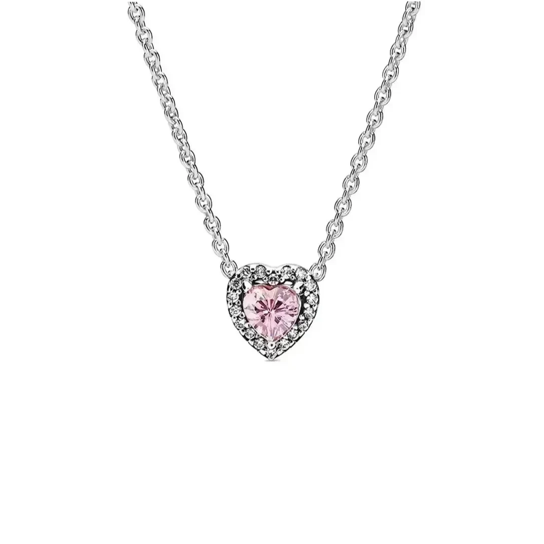 Collar con circonitas y corazón rosa