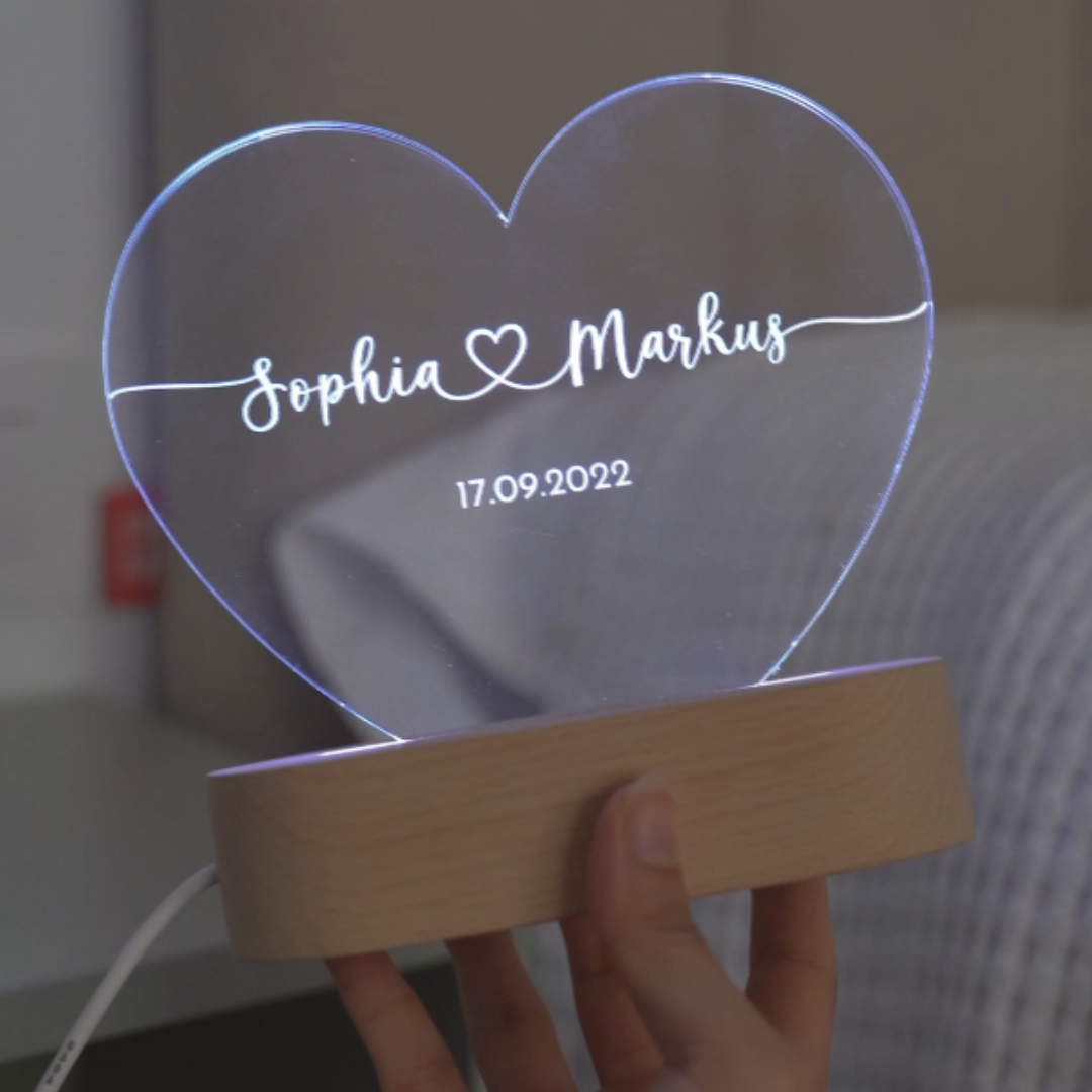 Coração LED em cristal acrílico personalizado❤️