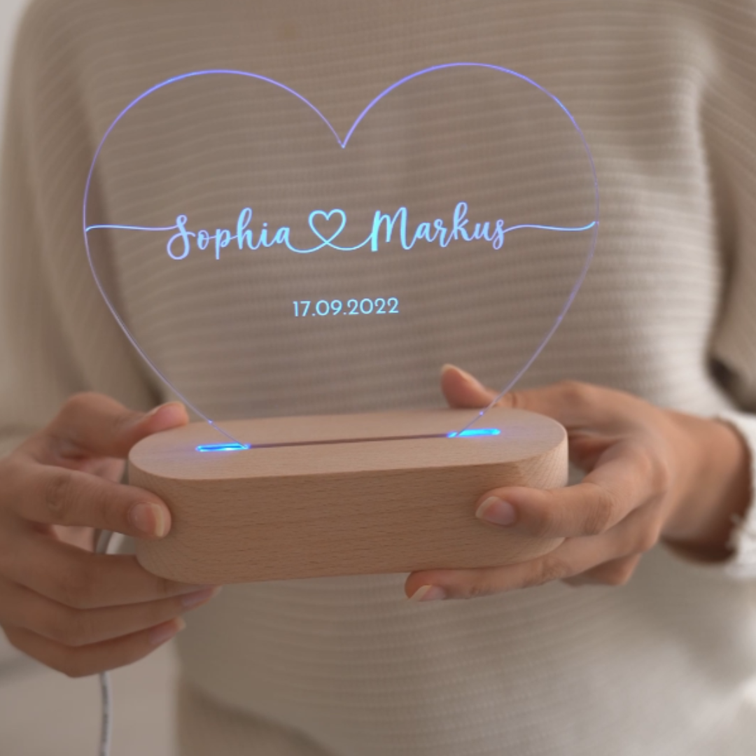 Coração LED em cristal acrílico personalizado❤️