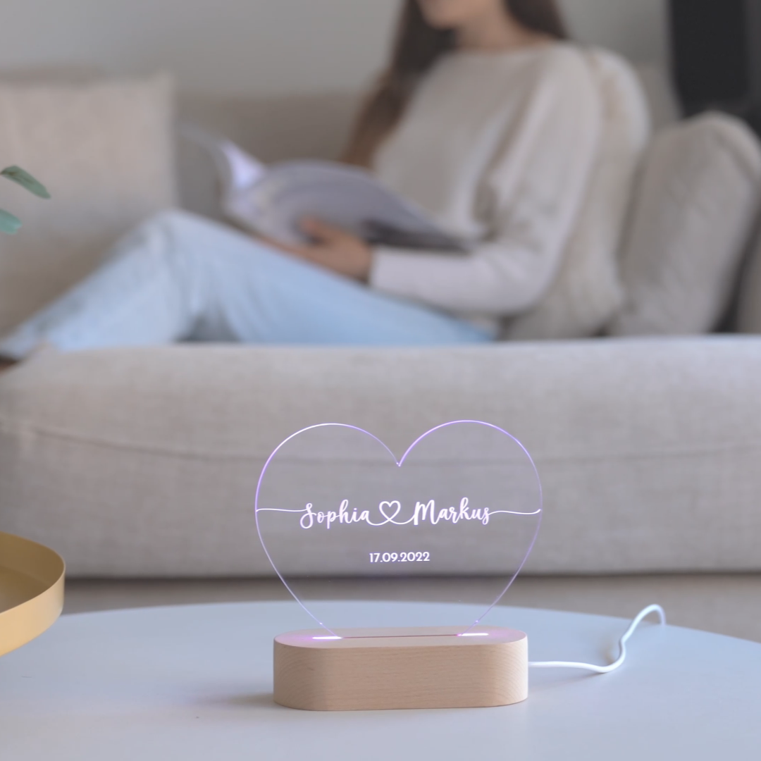 Coração LED em cristal acrílico personalizado❤️