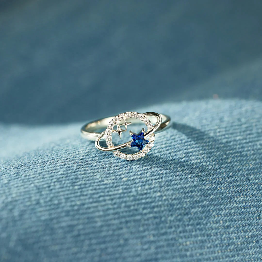 Anel Estrela Guia Prata 925 Ajustável c/ Cartão