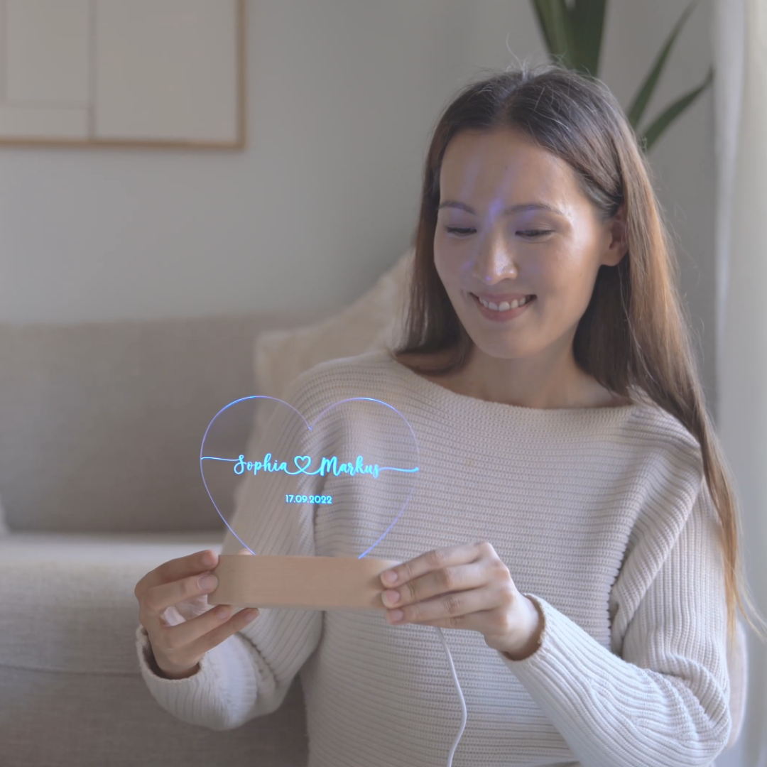 Coração LED em cristal acrílico personalizado❤️