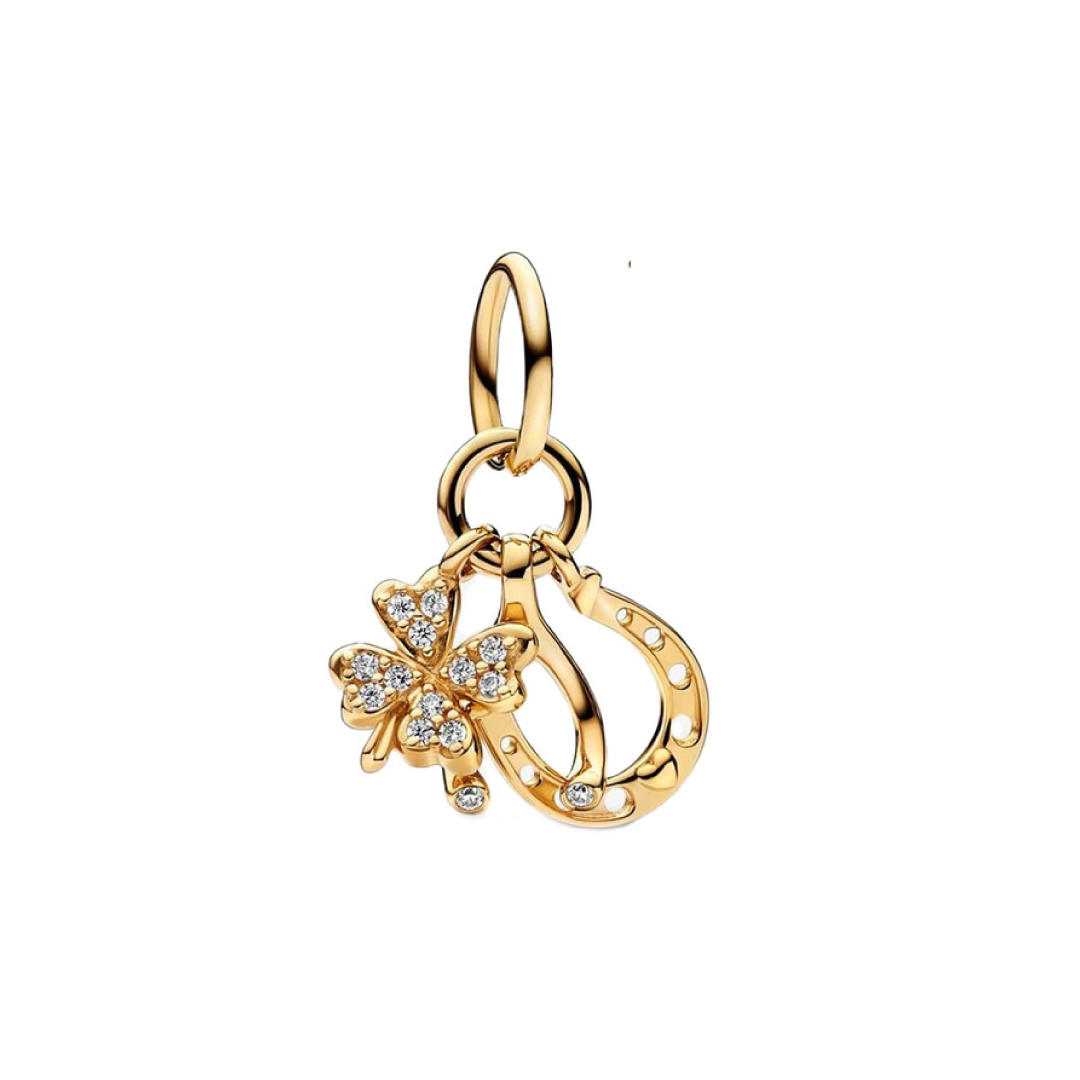 Ferradura de trevo dourado Charm