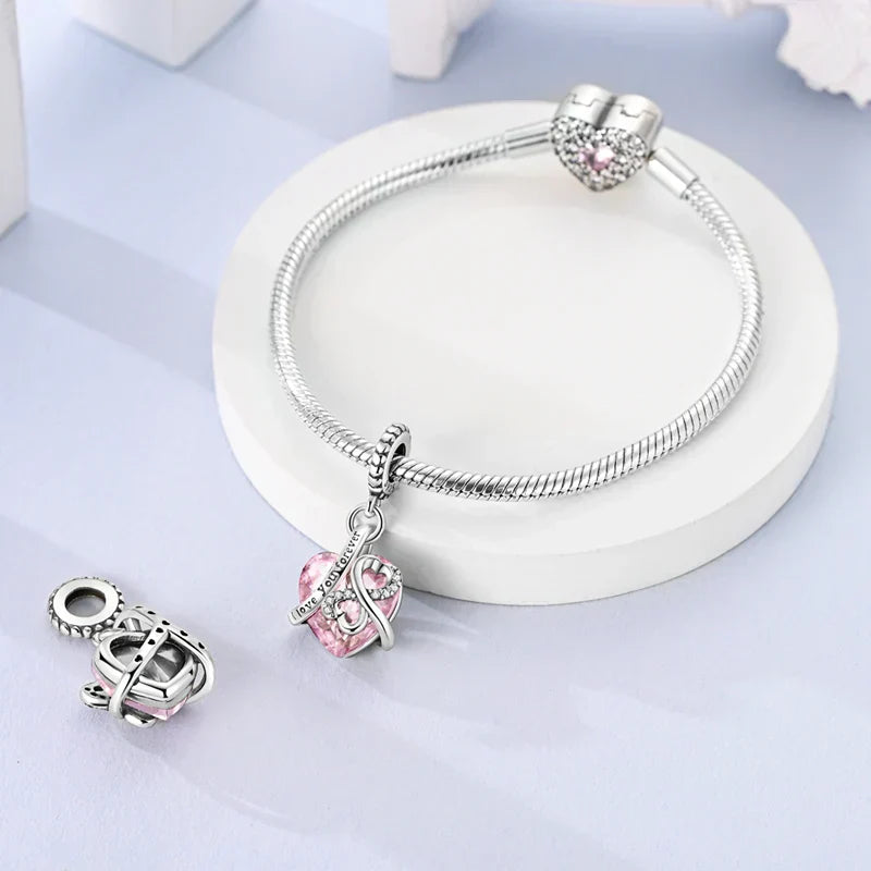 Pingente coração rosa “Eu amo-te para sempre” Charm