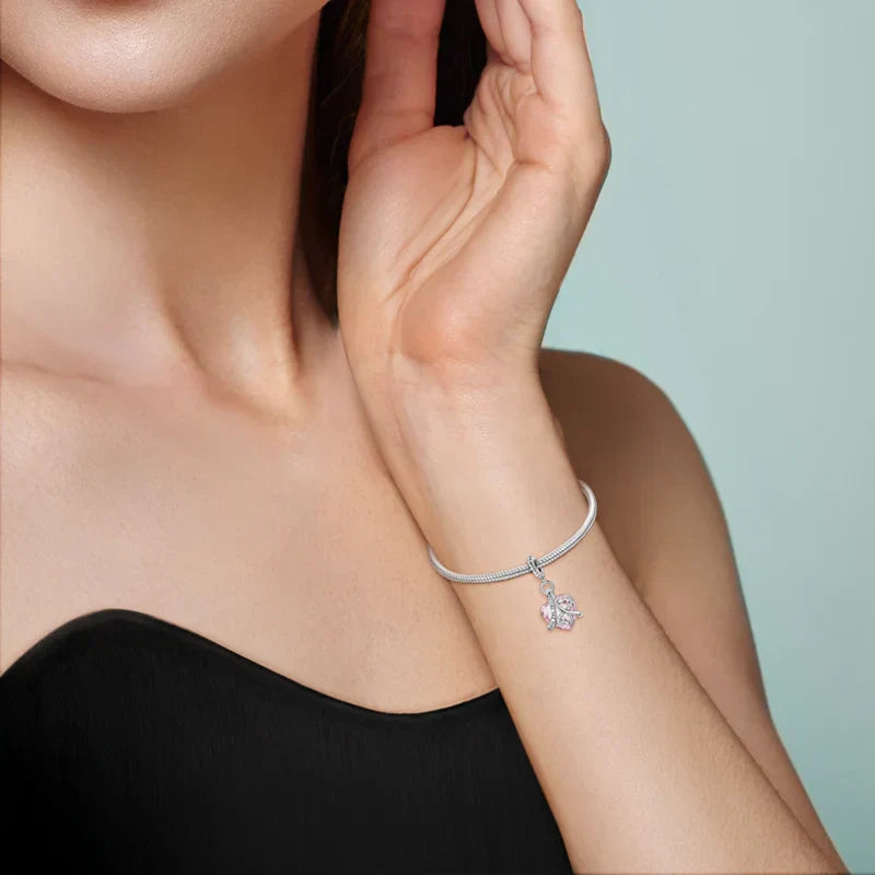 Pingente coração rosa “Eu amo-te para sempre” Charm