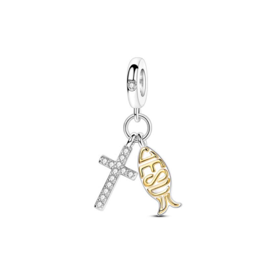 Cruz com Peixe de Jesus Charm
