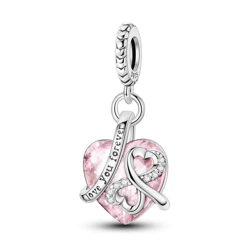 Pingente coração rosa “Eu amo-te para sempre” Charm